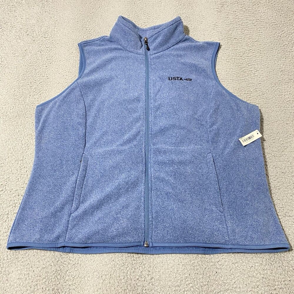 US Tennis Association USTA Vest Mens 2XL XXL Blue Fleece Full Zip Amazon NEW